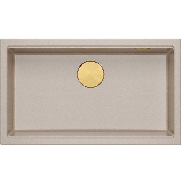 Νεροχύτης LOGAN 110 GraniteQ pearl beige 76x45x23,5 cm 1-θέσης υποκαθήμενος με χειροκίνητο σιφόνι χρυσό