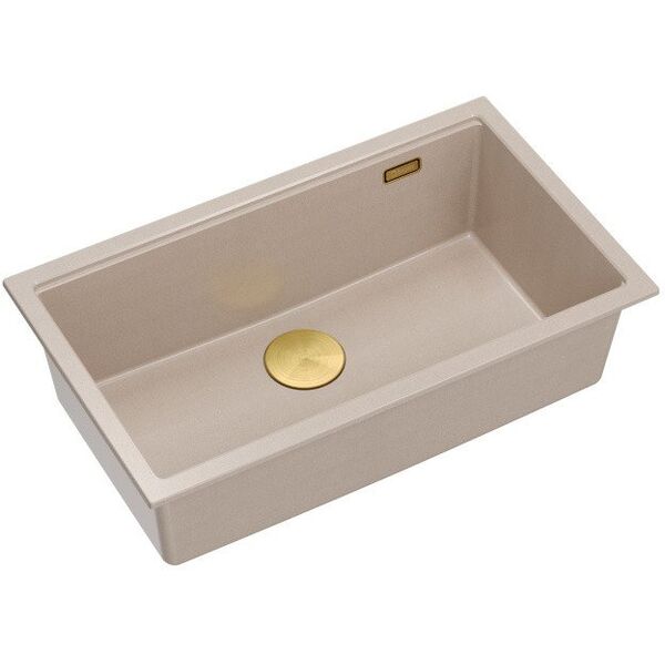 Νεροχύτης LOGAN 110 GraniteQ pearl beige 76x45x23,5 cm 1-θέσης υποκαθήμενος με χειροκίνητο σιφόνι χρυσό