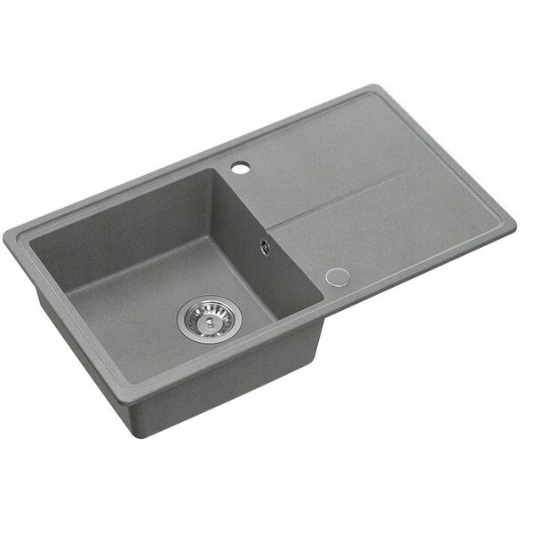 TONY 111 GraniteQ νεροχύτης γρανίτη silver stone (γκρι) 1-θέσης με/χωρίς (78x45x18,5), με σιφόνι και τάπα από ανοξείδωτο ατσάλι