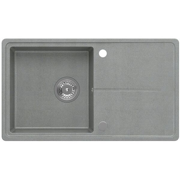 TONY 111 GraniteQ νεροχύτης γρανίτη silver stone (γκρι) 1-θέσης με/χωρίς (78x45x18,5), με σιφόνι και τάπα από ανοξείδωτο ατσάλι