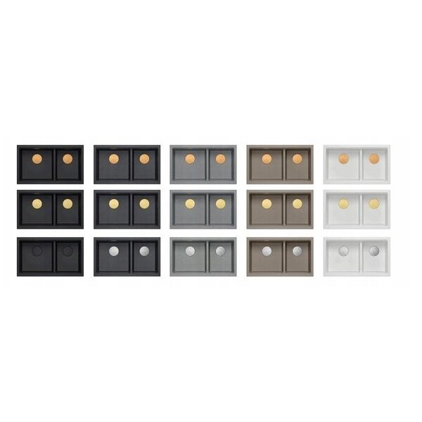 QUADRON | LOGAN 120 | γρανιτένιος νεροχύτης κουζίνας BLACK DIAMOND + ZŁOTO PVD | διάσταση: 76 x 45 x 23,5 cm | 2-θέσιος υποκαθήμενος | ελάχιστο πλάτος ντουλαπιού: 80 cm