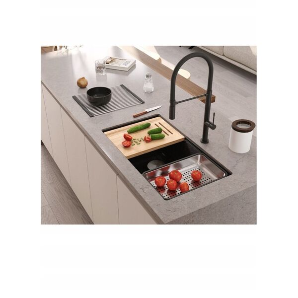 QUADRON | LOGAN 120 | γρανιτένιος νεροχύτης κουζίνας BLACK DIAMOND + ZŁOTO PVD | διάσταση: 76 x 45 x 23,5 cm | 2-θέσιος υποκαθήμενος | ελάχιστο πλάτος ντουλαπιού: 80 cm