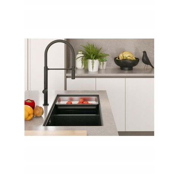 QUADRON | LOGAN 120 | γρανιτένιος νεροχύτης κουζίνας BLACK DIAMOND + ZŁOTO PVD | διάσταση: 76 x 45 x 23,5 cm | 2-θέσιος υποκαθήμενος | ελάχιστο πλάτος ντουλαπιού: 80 cm