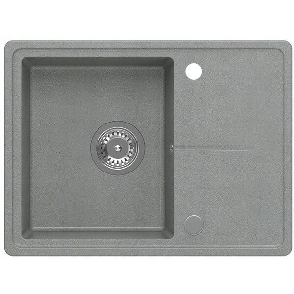 TONY 116 GraniteQ γρανιτένιος νεροχύτης silver stone (γκρι) 1-διαμερισμάτων με υπερχείλιση (60x45x18,5), με σιφόνι και καπάκι από ανοξείδωτο χάλυβα