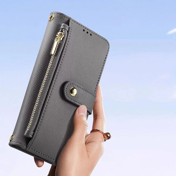 Etui skórzane do iPhone 16 Pro Max Dux Ducis Lawa z portfelem MagSafe szare