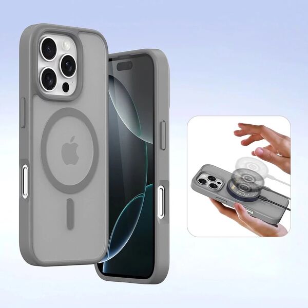 Etui skórzane do iPhone 16 Pro Max Dux Ducis Lawa z portfelem MagSafe szare