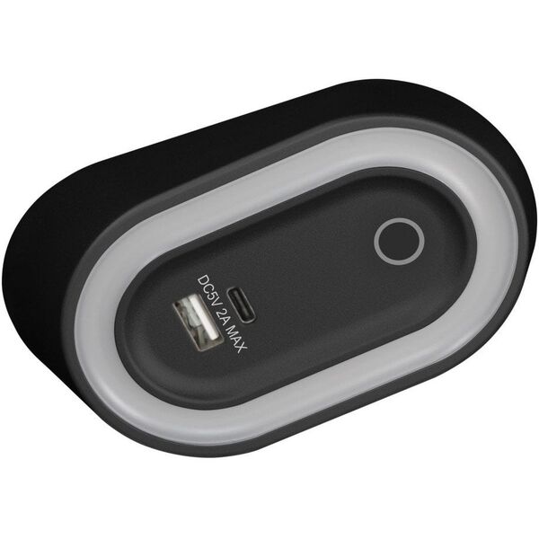 AGRA lampka podszafkowa LED 2,5W, 80lm, 4000K, z włącznikiem bezdotykowym i funkcją ładowania USB A+C, czarna