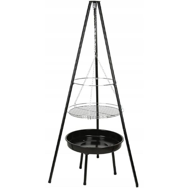 Grill wiszący z paleniskiem 52cm Stalowy czarny z rusztem chromowanym
