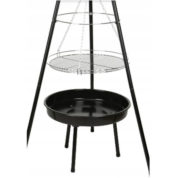 Grill wiszący z paleniskiem 52cm Stalowy czarny z rusztem chromowanym