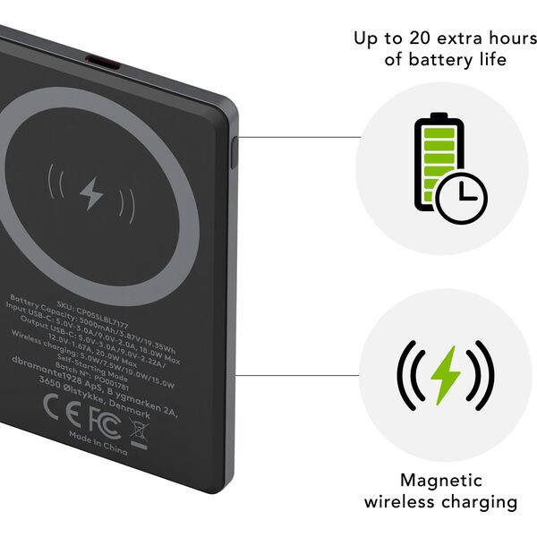 dbramante1928 re-charge, 5000 mAh, Wireless charging, 3.87 V, Grey