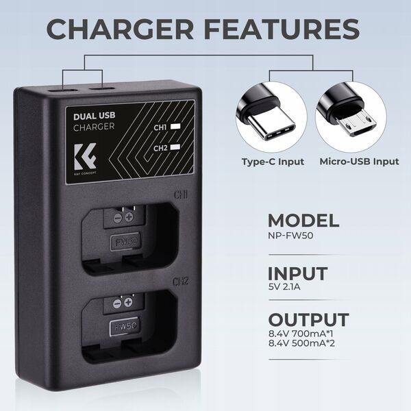 Διπλός Φορτιστής Usb Για Np-fw50 Sony A6000 A6500 A6300 A6400 A7 R S Ii / Kf28.0009