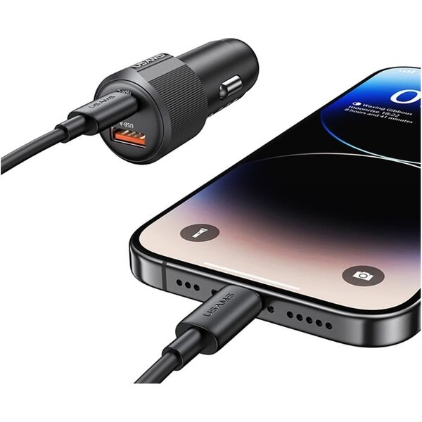Φορτιστής αυτοκινήτου USAMS YT Series CC283 60W 1xUSB-A 1xUSB-C μαύρο