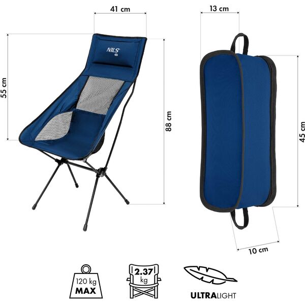 Πτυσσόμενη Καρέκλα Ultralight Μπλε Nils Camp