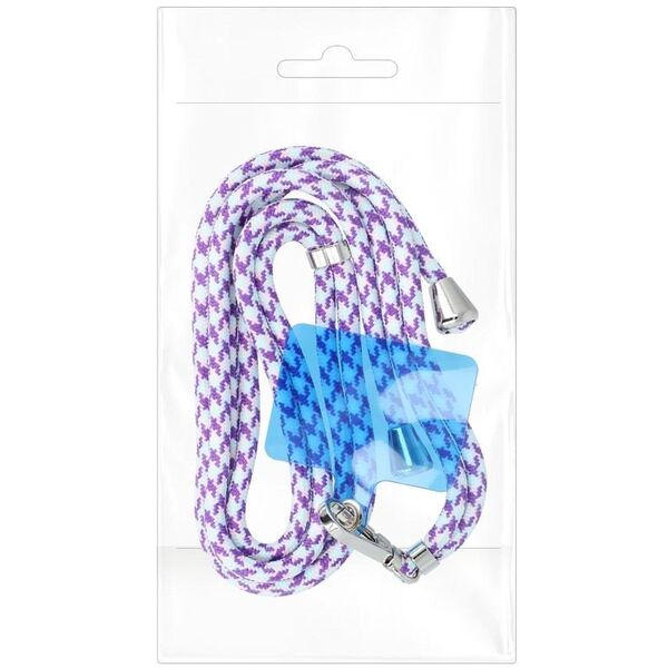Λουράκι τηλεφώνου, Κρεμαστό για τηλέφωνο - SWING (6mm) με ρύθμιση μήκους / μήκος σχοινιού 165cm (μέγιστο 82,5cm σε βρόχο) / για τον ώμο ή το λαιμό - λευκό-μωβ