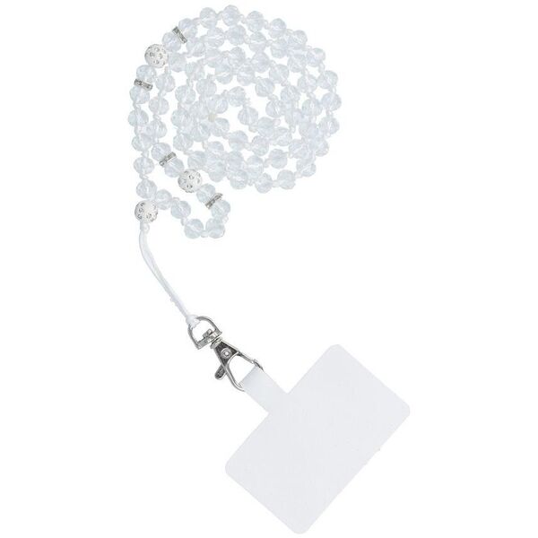 Λουράκι τηλεφώνου, Κρεμαστό για τηλέφωνο - CRYSTAL DIAMON / μήκος κορδονιού 74cm (37cm σε θηλιά) / για το λαιμό - λευκό