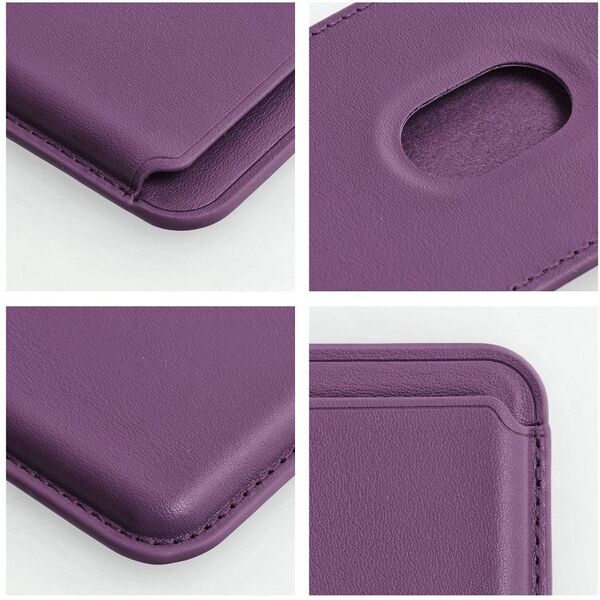 Μαγνητικό πορτοφόλι για κάρτες LEATHER MAG WALLET συμβατό με MagSafe σκούρο μοβ