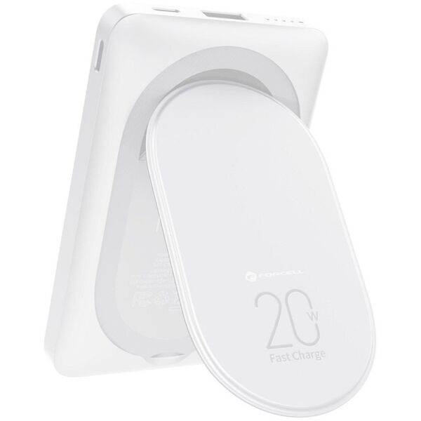 Φορητός φορτιστής συμβατός με MagSafe FORCELL F-Energy MagStand F10K2 QC3.0 PD 5A 20W 10000 mAh λευκός