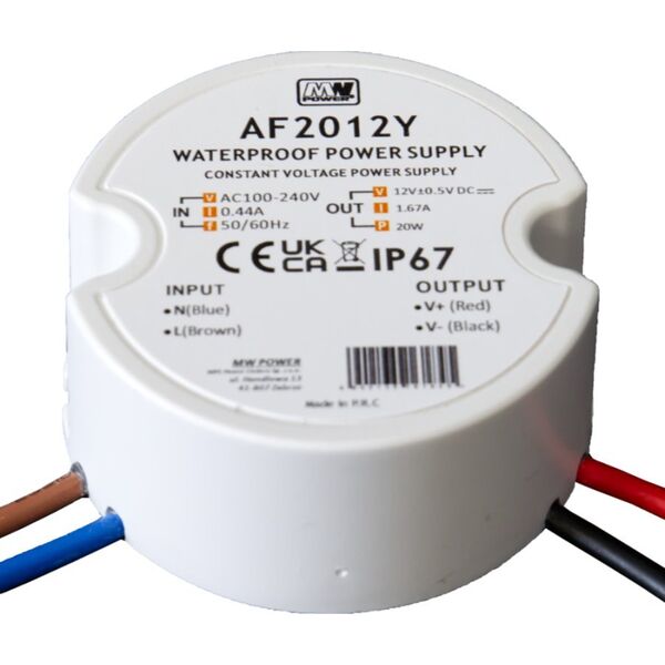 MW Power 20W 12V/1.67A round LED power supply, IP67