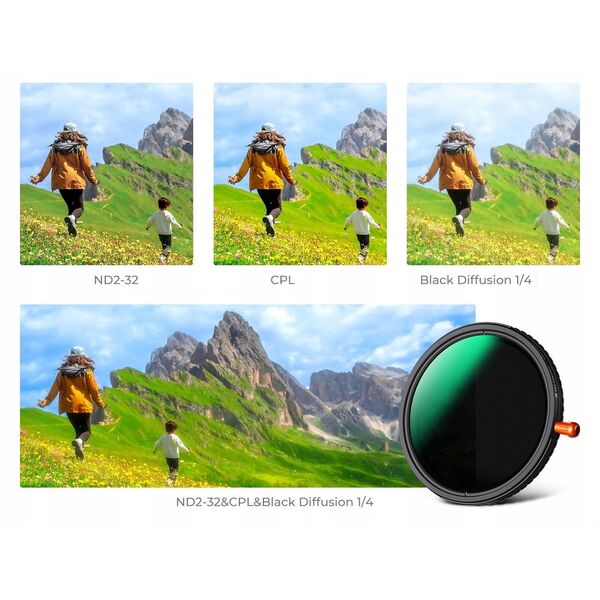 Filtr Hybrydowy 3w1 K&f 49 Mm 49mm Fader Nd2-32 + Cpl + Black Diffusion 1/4 / Kf01.2062