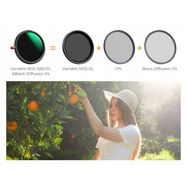 Filtr Hybrydowy 3w1 K&f 67 Mm 67mm Fader Nd2-32 + Cpl + Black Diffusion 1/4 / Kf01.2067