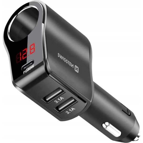 Ładowarka Sourcing Swissten Car Charger 1x USB-C PD / 2x USB-A / CL / LED