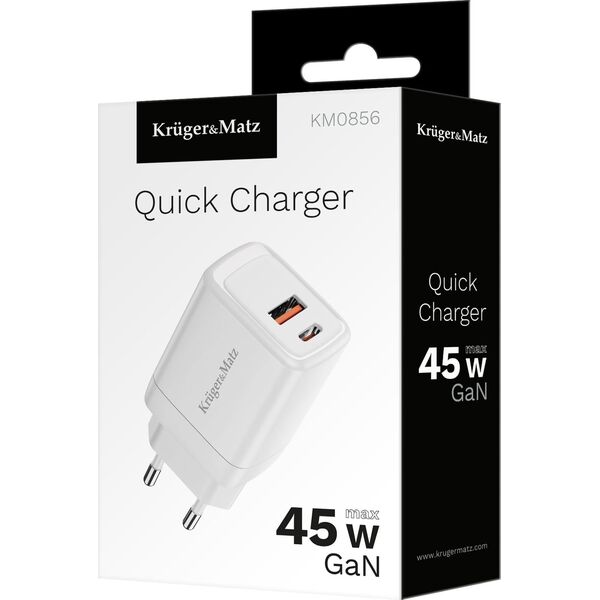 Ładowarka Kruger&Matz Ładowarka sieciowa Kruger&amp|Matz 45 W GaN z funkcją Power Delivery i Quick Charge