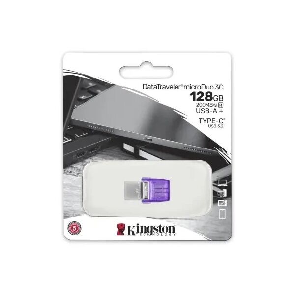 Pendrive Kingston Kingston 128GB DataTraveler microDuo 3C 200MB/s dvigubas USB-A + USB-C, EAN: 740617328165