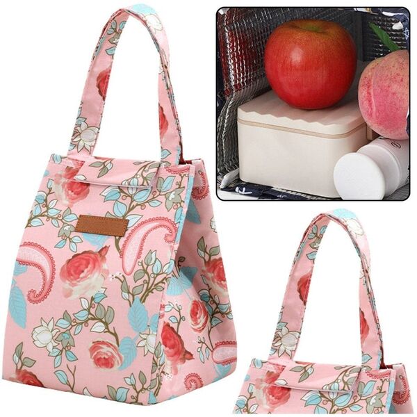 Torba Termiczna Izolacyjna Śniadaniowa Lunch Bag Różowa Kwiaty 25cm