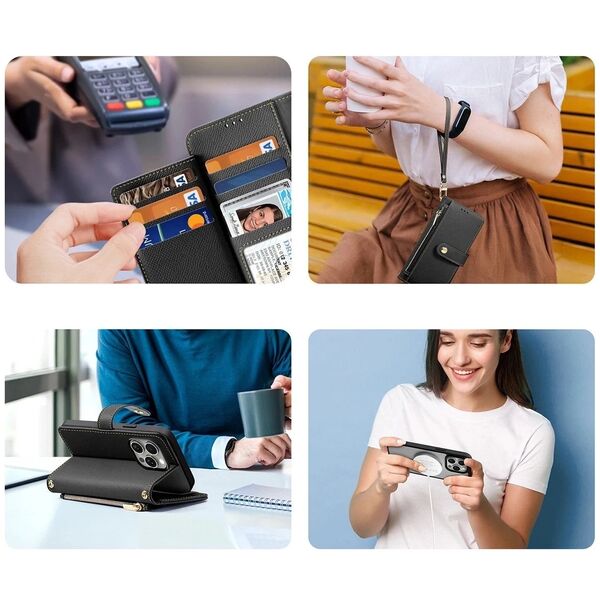 Etui do iPhone 15 Pro Max Dux Ducis Lawa Wallet Mag Skórzane Czarny