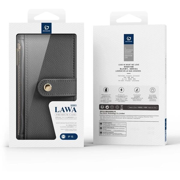 Etui do iPhone 15 Dux Ducis Lawa Skórzane Portfel MagSafe Szare