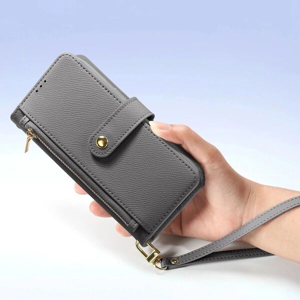 Etui do iPhone 15 Dux Ducis Lawa Skórzane Portfel MagSafe Szare