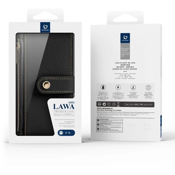 Etui do iPhone 15 Dux Ducis Lawa Skórzane Portfel MagSafe Czarne