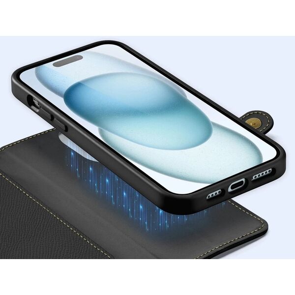 Etui do iPhone 15 Dux Ducis Lawa Skórzane Portfel MagSafe Czarne
