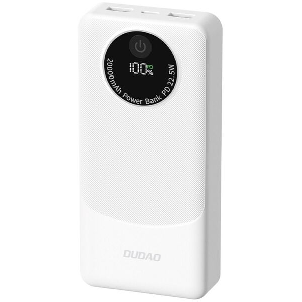 Powerbank Dudao K12Pro 22.5W PD 20000mAh USB-A, USB-C - baltos spalvos