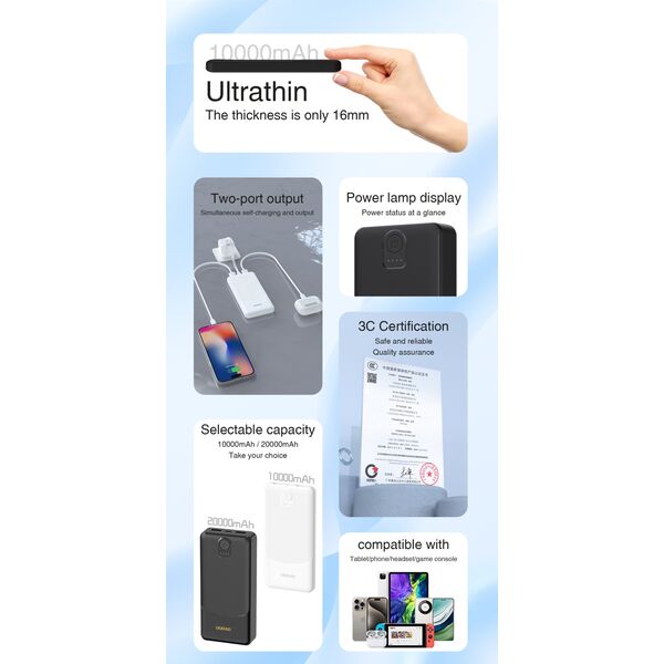 Dudao K10 powerbank 10000mAh 10 Watt Sort