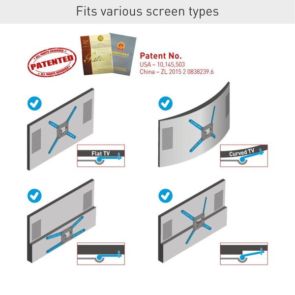 Uchwyt ścienny do TV 13-65” LED/LCD 36kg obrót pion-poziom
