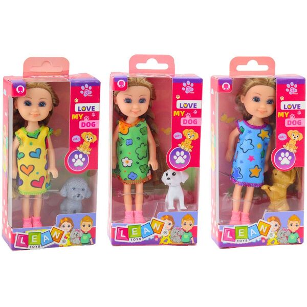 Zestaw Mini Laleczka W Sukience Z Pieskiem 14,5cm Mix LEAN TOYS
