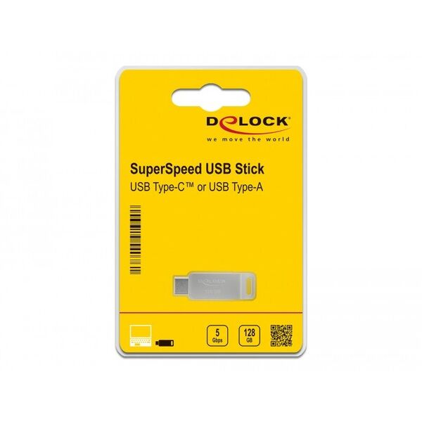DeLOCK Pendrive USB-C + Typ-A 5 Gbps 128 GB - metalowa obudowa