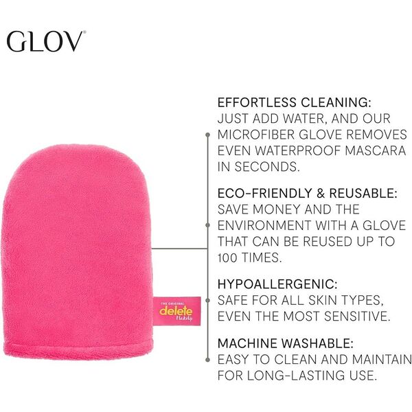 The Original, Delete Makeup, Textile Makeup Remover Glove, Pink For Men