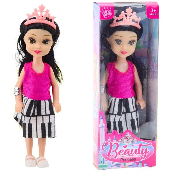 Mini Laleczka Księżniczka Z Koroną Kolorowa Sukienka 14cm Mix LEAN TOYS