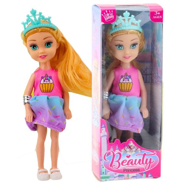 Mini Laleczka Księżniczka Z Koroną Kolorowa Sukienka 14cm Mix LEAN TOYS