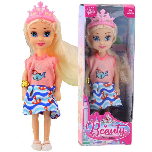 Mini Laleczka Księżniczka Z Koroną Kolorowa Sukienka 14cm Mix LEAN TOYS