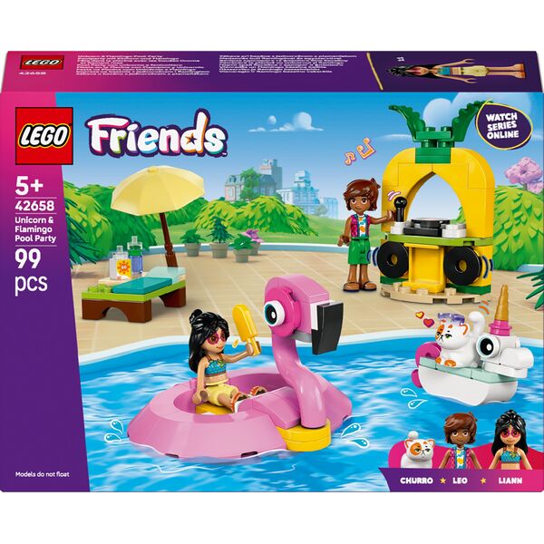 LEGO Friends Impreza na basenie z jednorożcem i flamingiem (42658)
