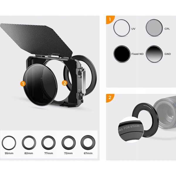 Matte Box Osłona Przeciwsłoneczna Obiektywu 67-95mm Do Aparatu Kamery K&f / Sku.2364v1
