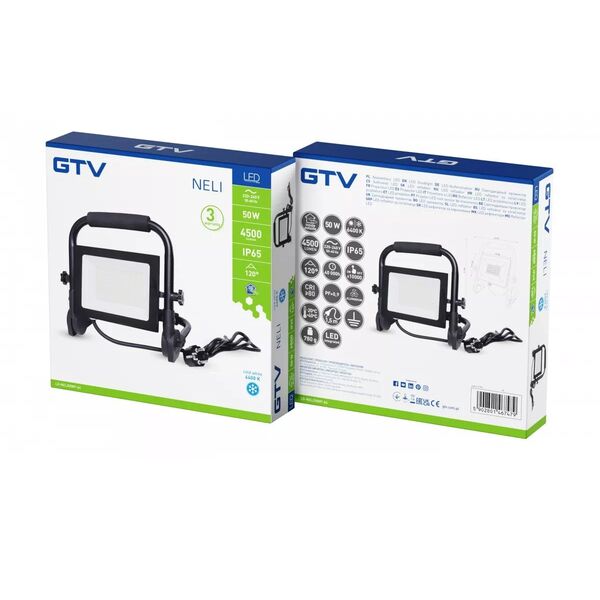 Φορητός προβολέας LED GTV iNEXT, 50 W, 4000 lm, 6400 K, IP65, μαύρο.