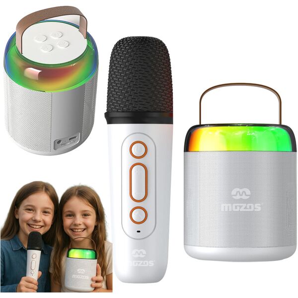 MOZOS MK BIAŁY MIKROFON KARAOKE GŁOŚNIK BT