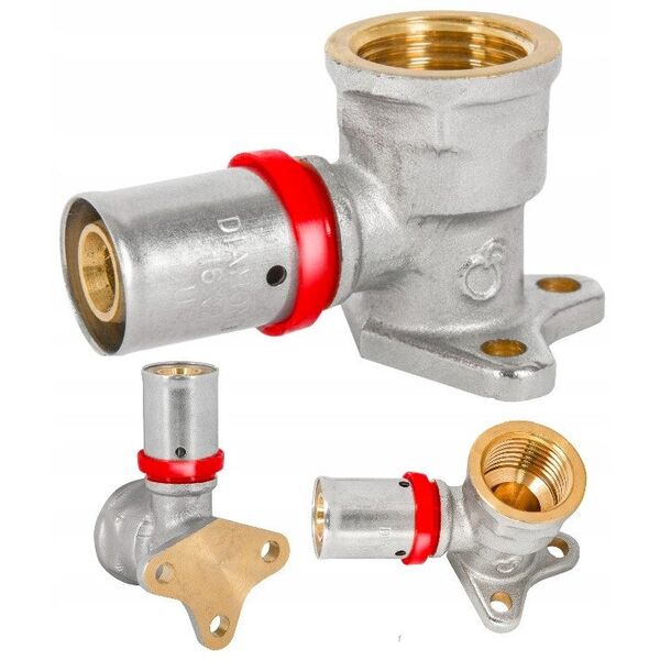 Diamond kolano naścienne zaprasowywane, KOL-Ł, PEX-AL-PEX z mosiądzu 1/2"x20 FZZ-010.1/2X20.KOL-Ł