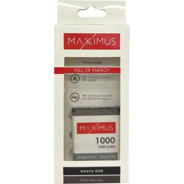 Bateria Maxximus BAT MAXXIMUS SONY ERICSSON K750 1000mAh Li-Ion BST-37