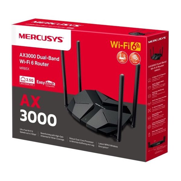 Δρομολογητής MERCUSYS MR85X WiFi6 (AX3000,2,4GHz/5GHz,3xGbELAN,1x2,5GbEWAN)