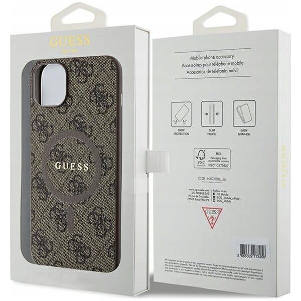 Guess Oryginalne Etui GUESS Hardcase GUHMP14SG4GFRW do iPhone 14 (Kompatybilny z Magsafe / 4G Ring classic logo / brązowy)